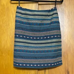 Blue Multicolor Tapestry Tribal Pattern Striped Skirt Cotton Blend 19” L 28” W